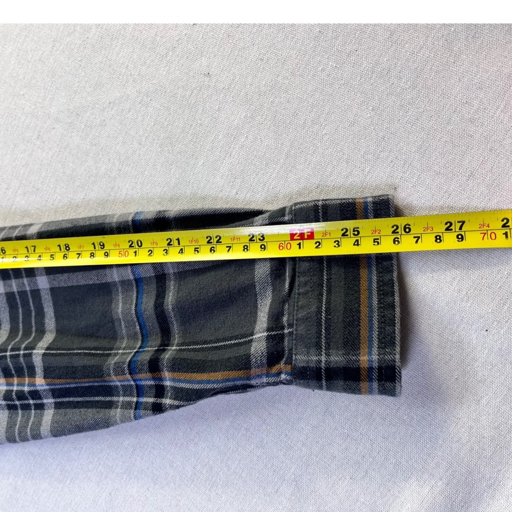 LL Bean, Eddie Bauer‎ Cotton Chamois Flannel L TALL Green Grey Cabincore Staple - Picture 12 of 14
